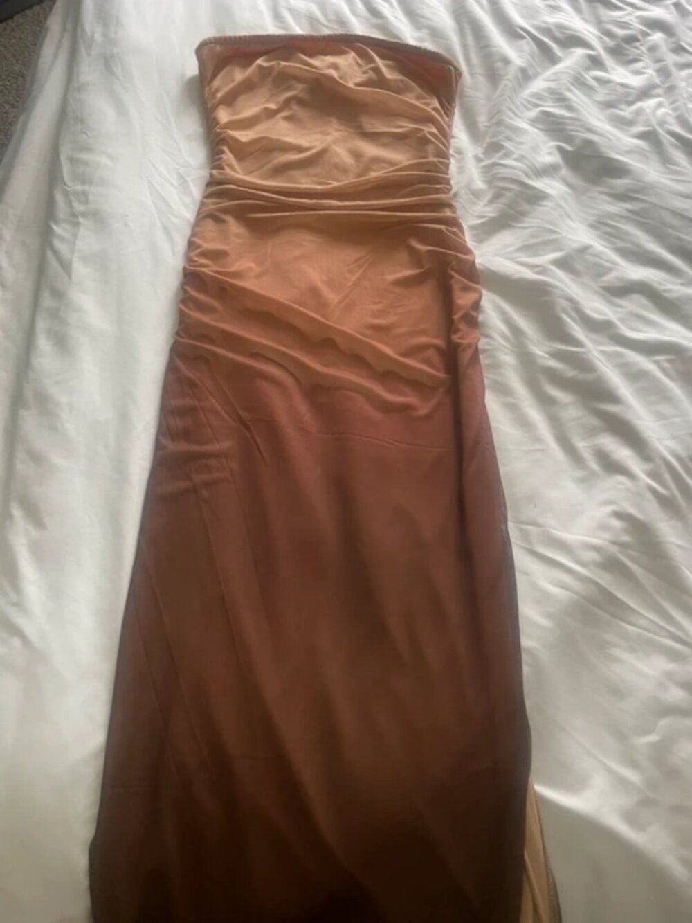 PrettyGarden Strapless Mesh Ombre Midi Dress – Brown/Tan – Size Small